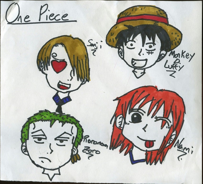 Luffy, Zoro, Nami, and Heart-eyed Sanji by Dorky_Otaku_Fan_Girl