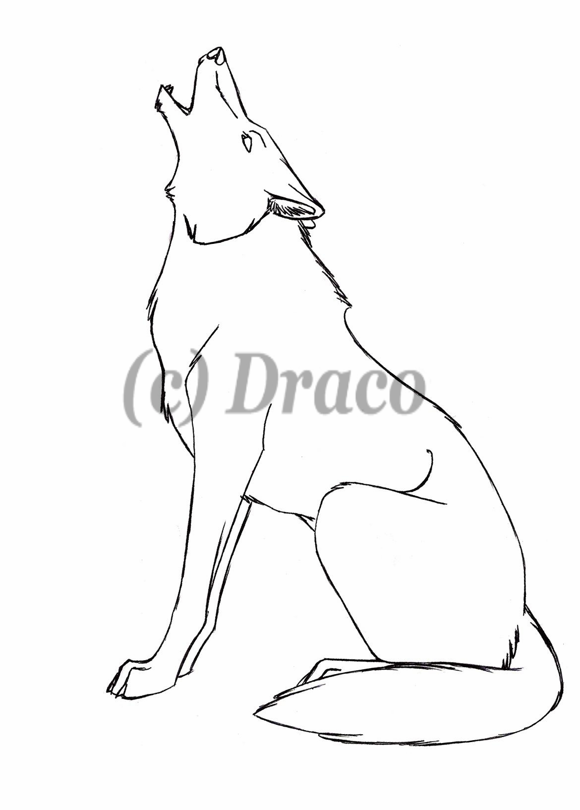 Wolf Howl Lineart by Dracoanimegurl