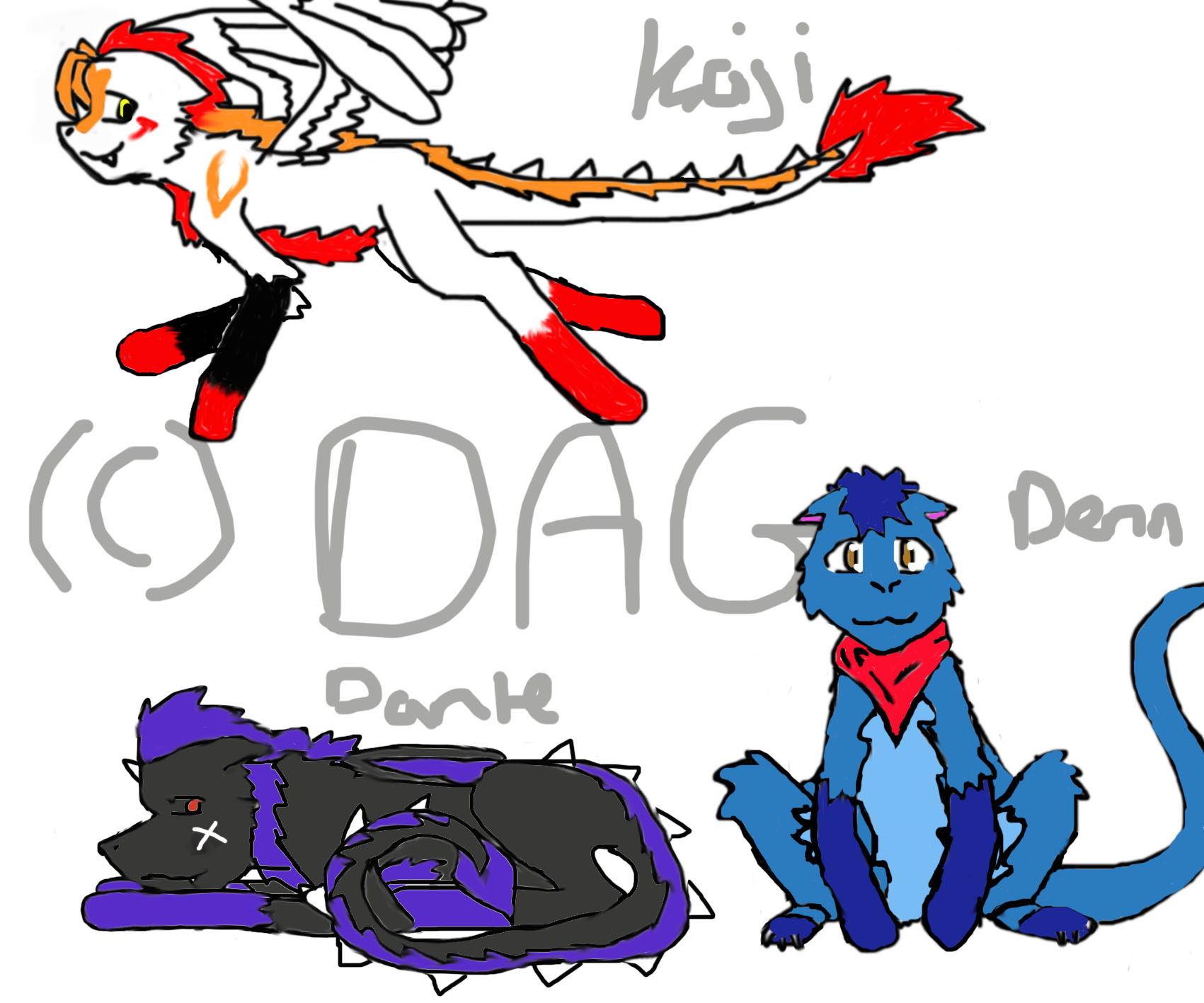 Kaji, Dante and Denn for DAG *Art trade* by DragonxNekoxFire