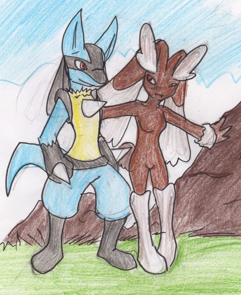 Lucario is a' strollin' with a Lopunny by Drakenea