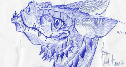Dragon head done in pen by Drakengardfan
