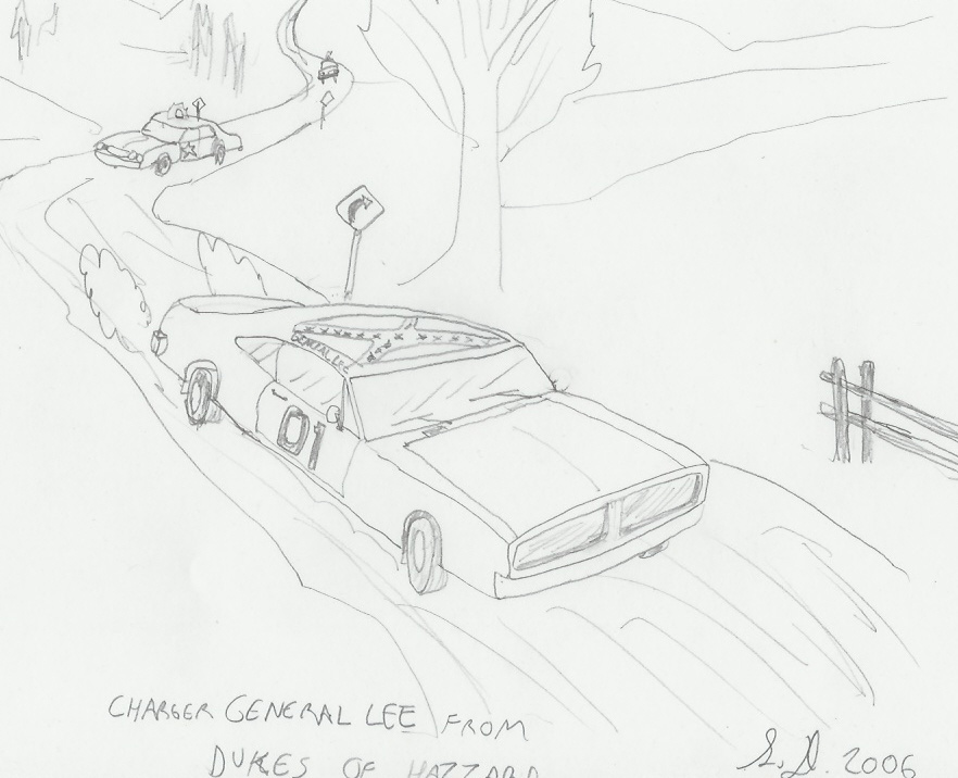 Dodge Charger General Lee sketch by Dumas