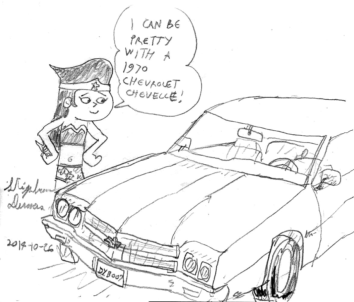 Wonder Gal and a 1970 Chevrolet Chevelle by Dumas