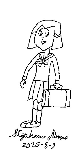 Sam Manson wearing a Japanese school uniform by Dumas