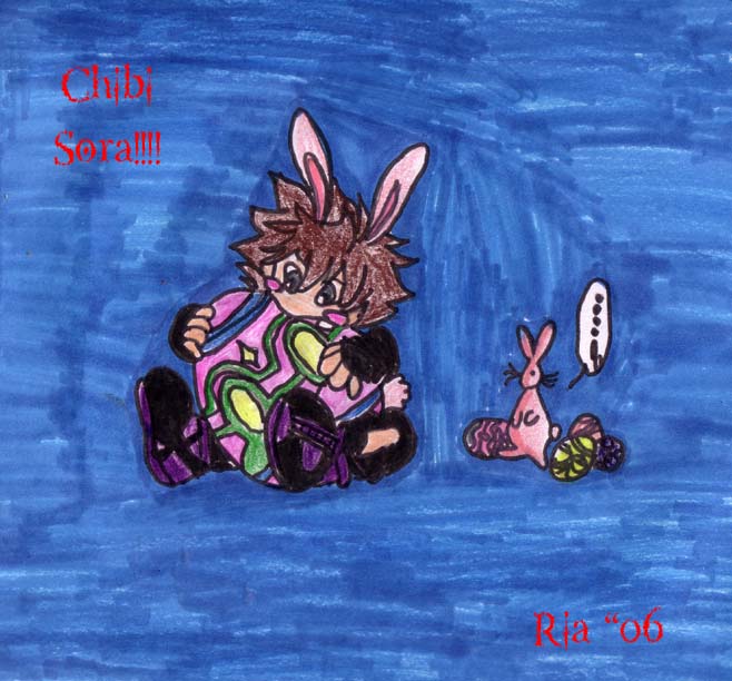Chibi Sora Biting Easter Egg-- by darkwolvesoverlord