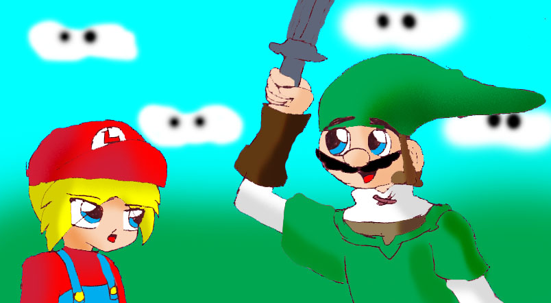 Mario and Link (request for Strong Handsome) by deadmewtwo