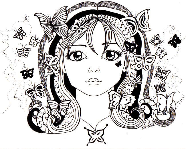 butterfly girl line art by deedee