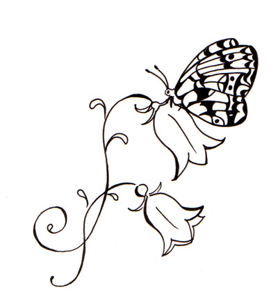 butterfly on a hairbell tattoo design by deedee