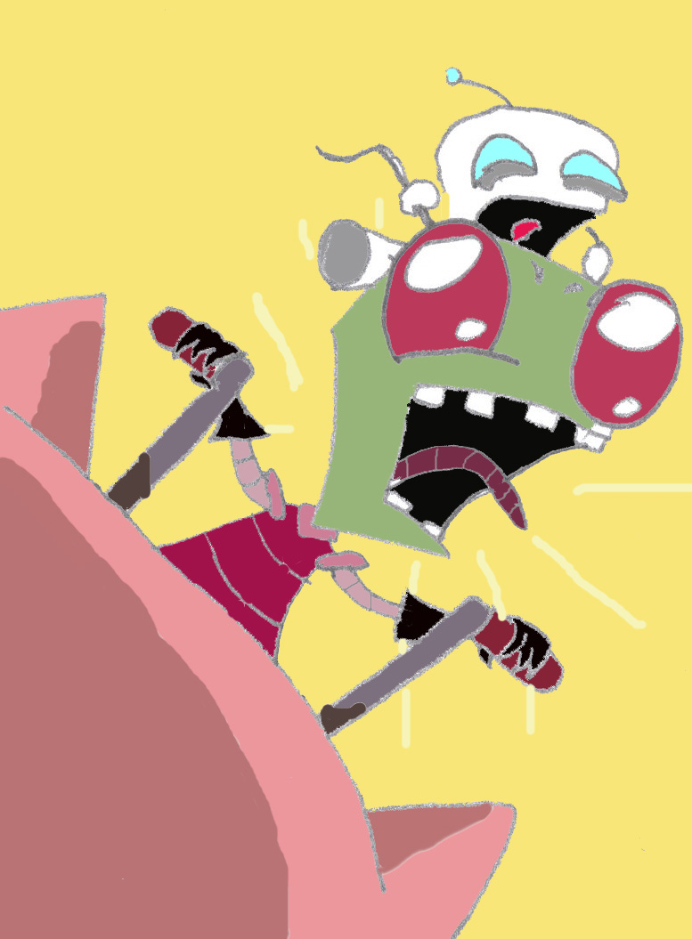 Zim and gir riding a pig by doorknob