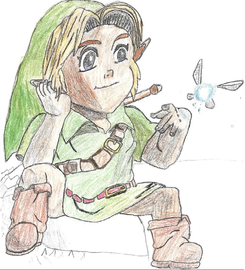 Link sitting with Navi on a rock (never finished!) by dragongamer13