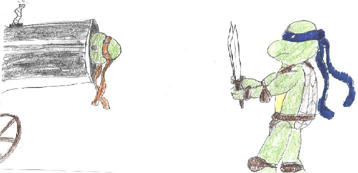 Michaelangelo in a cannon (Leo with swords by dragongamer13