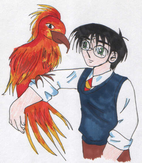 Harry Potter w/ Fawkes by dustbunny