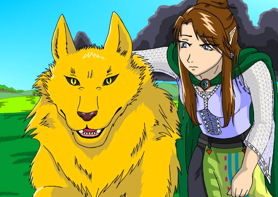 A Golden Wolf and his Lady by Egyptian_Dragon