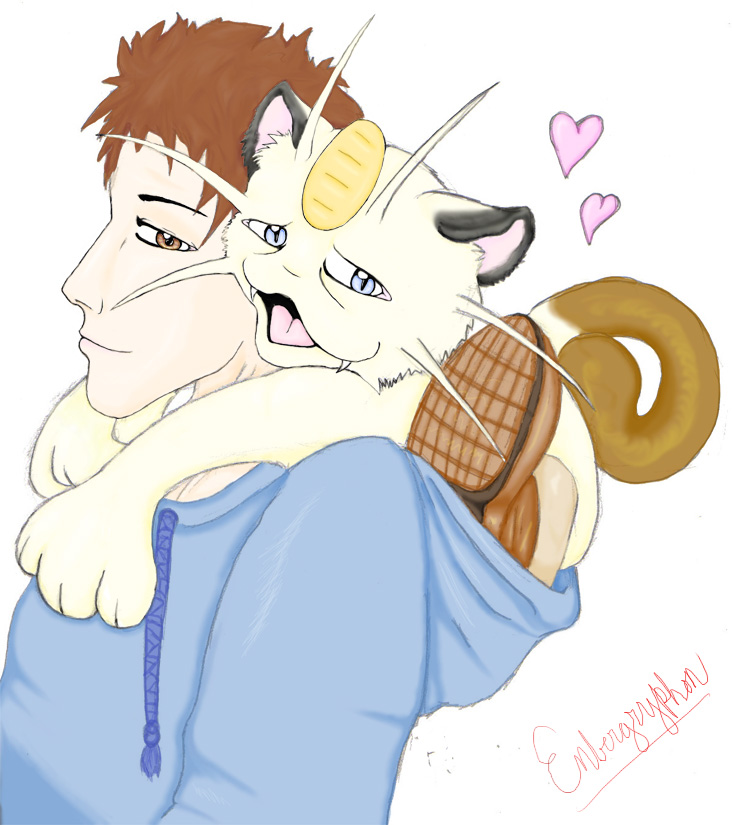 Tyson and Meowth by EmberGryphon