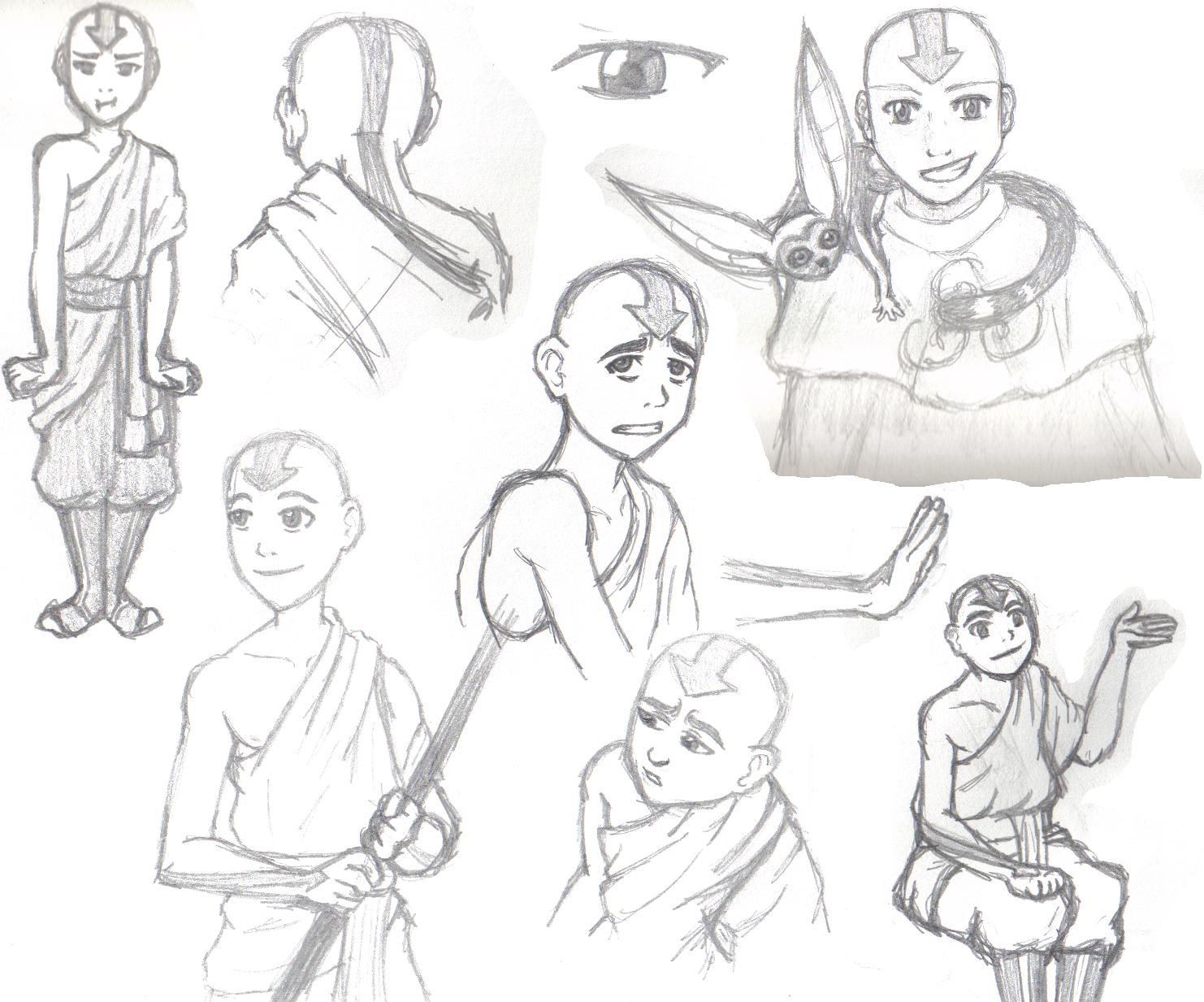 Aang sketches by Emeraldwolf