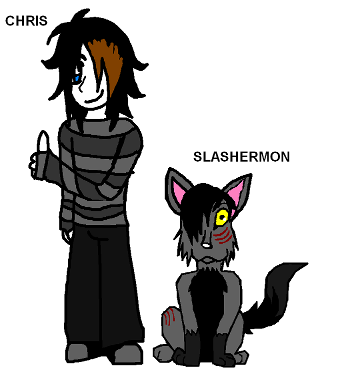 Chris and Slashermon(DIGIMON ocs) by EmoDigiLover