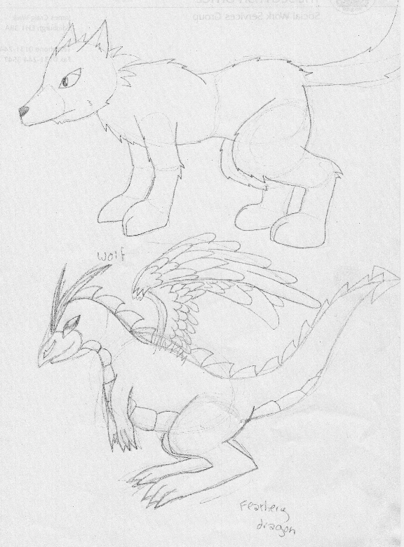 Dragon and Wolf Sketching by Evil_killer_bunny