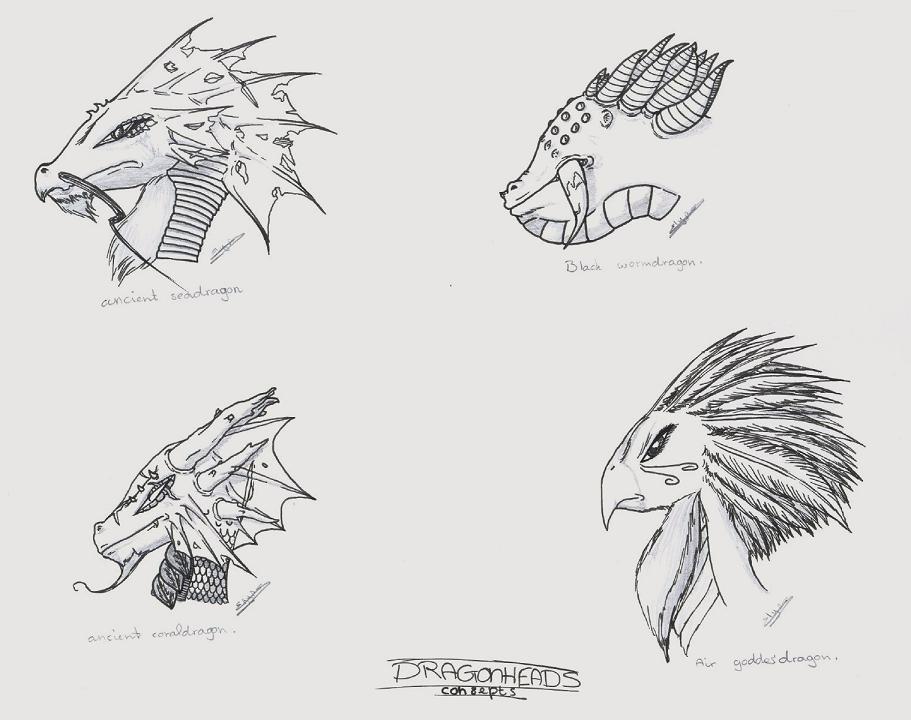 dragons, concept faces by elyo11
