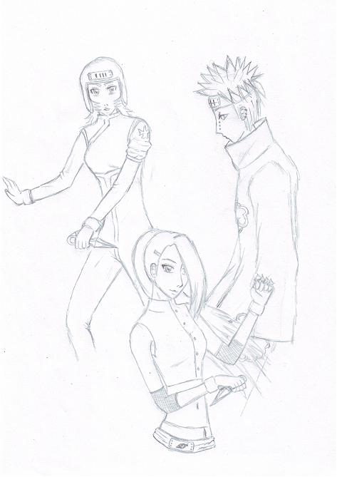 Miyuki,Gin and Pein-sketch for Kamikazexxniichan by evi19koko