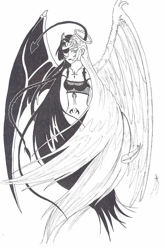 half demon half angel drawing