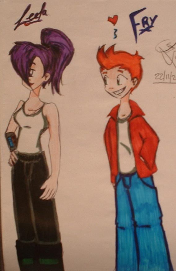 Leela and Fry! (colored anime style) by FNs_Jennyfish