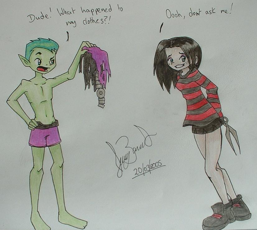 What happened to BB's clothes?! (Topless Beast Boy by FNs_Jennyfish