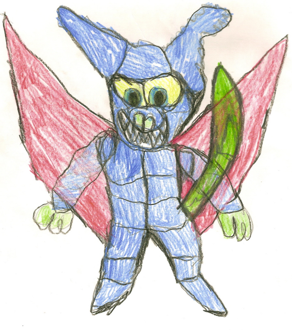 Fuzzy Blue Bat Demon With Red Wings by Falconlobo
