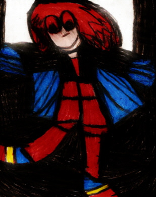 Red Eyed Guy With Red Hair With A Colorful Outfit In a Black Bed^^ by Falconlobo