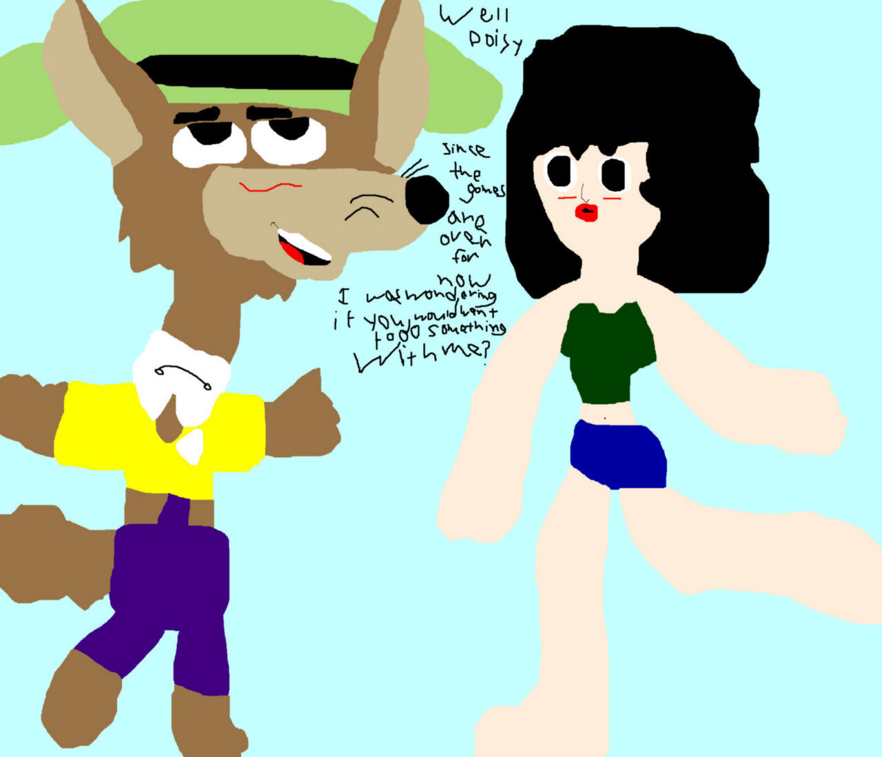Mildew Wolf Trying To Ask Daisy Mayhem Out On A Date Ms Paint by Falconlobo