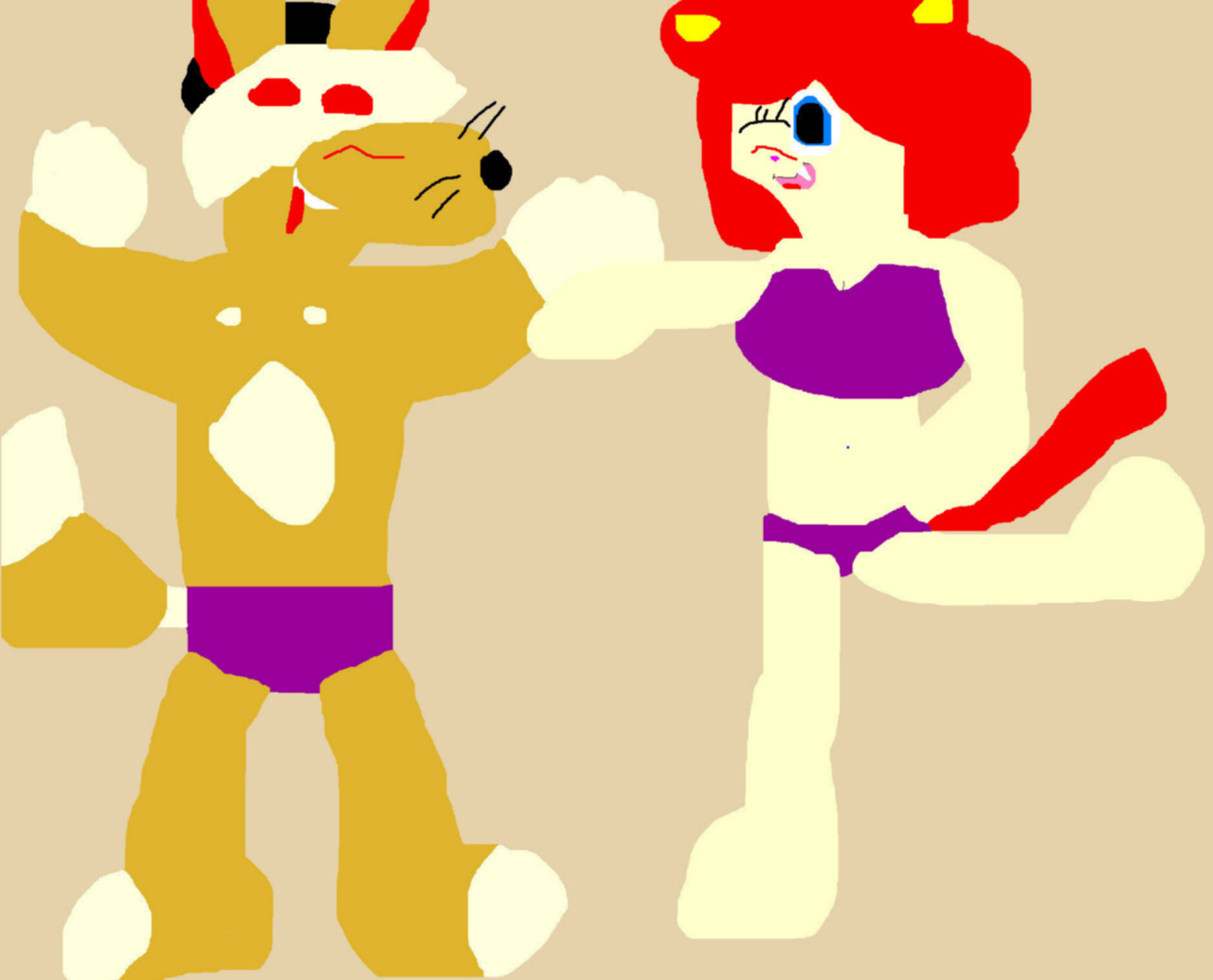 Big Cheese And Polly Acting Silly For Each Other On The Beach Ms Paint by Falconlobo