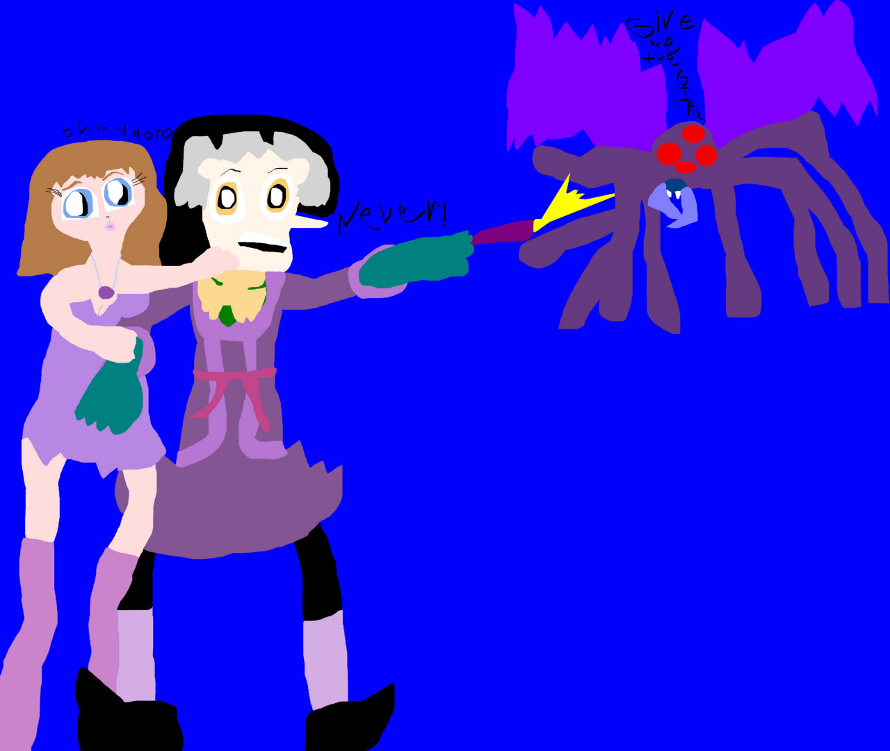 Cedric Protecting Sofia From A Creature MS Paint by Falconlobo