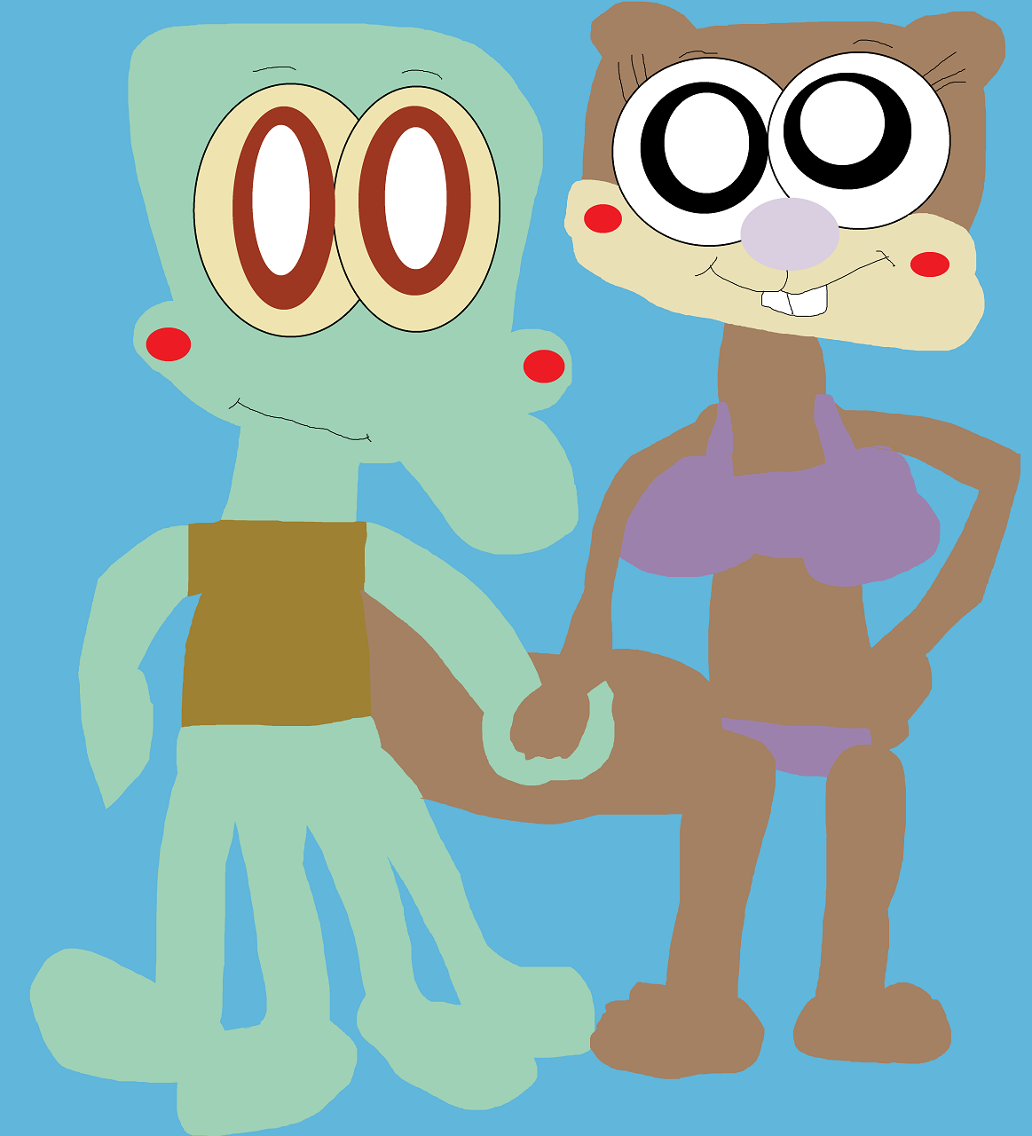 Squidward And Sandy Holding Hands by Falconlobo