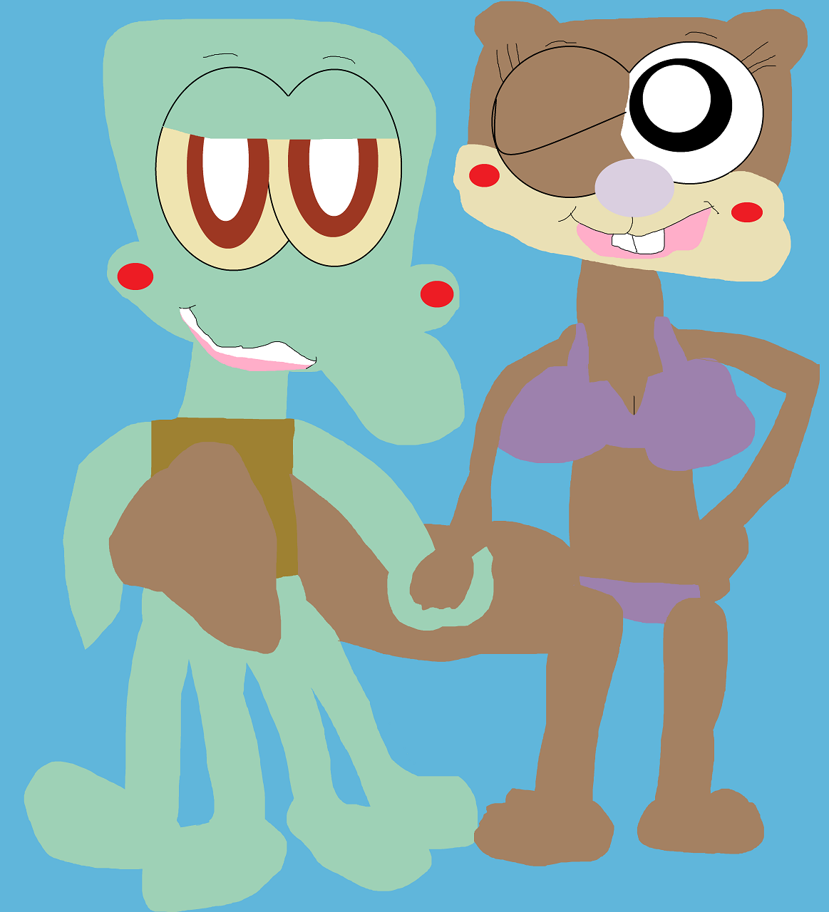 Squidward And Sandy Holding Hands Alternate by Falconlobo