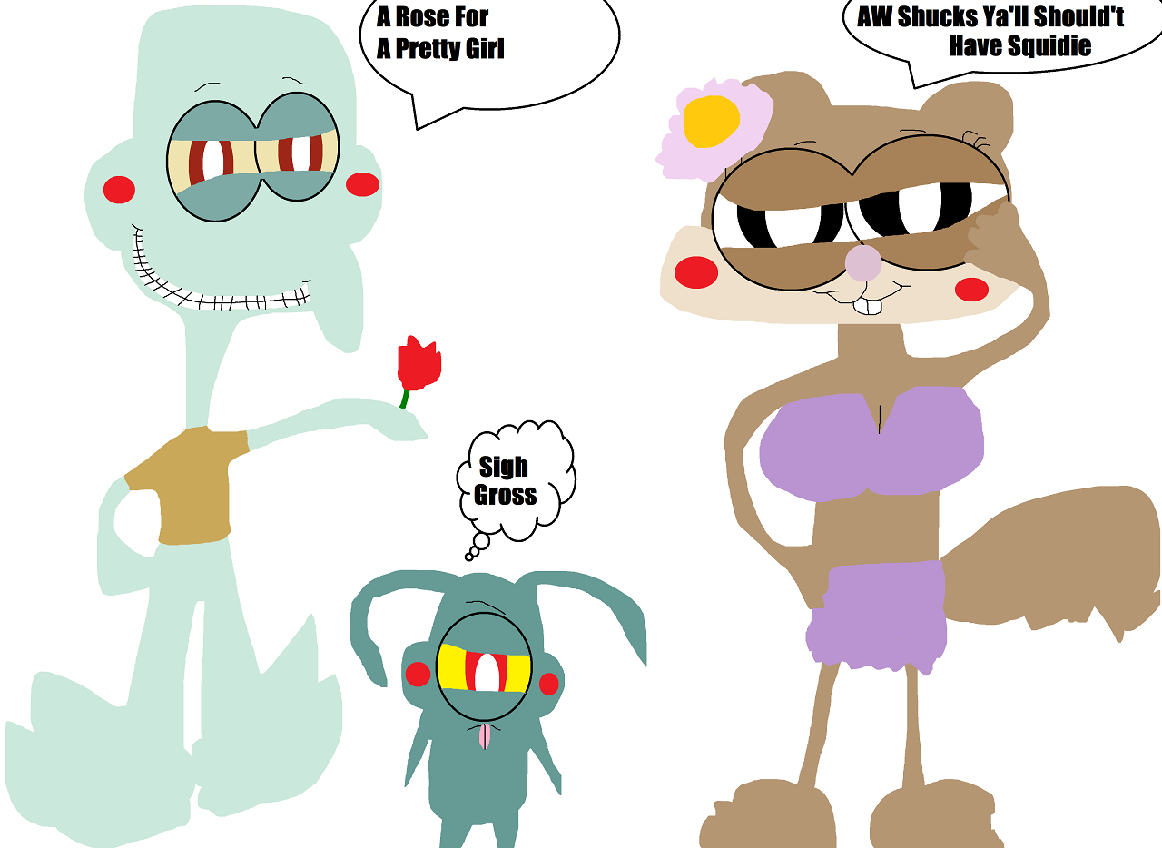Squidie With A Rose For Sandy And Romance Hating Plankton Version by Falconlobo