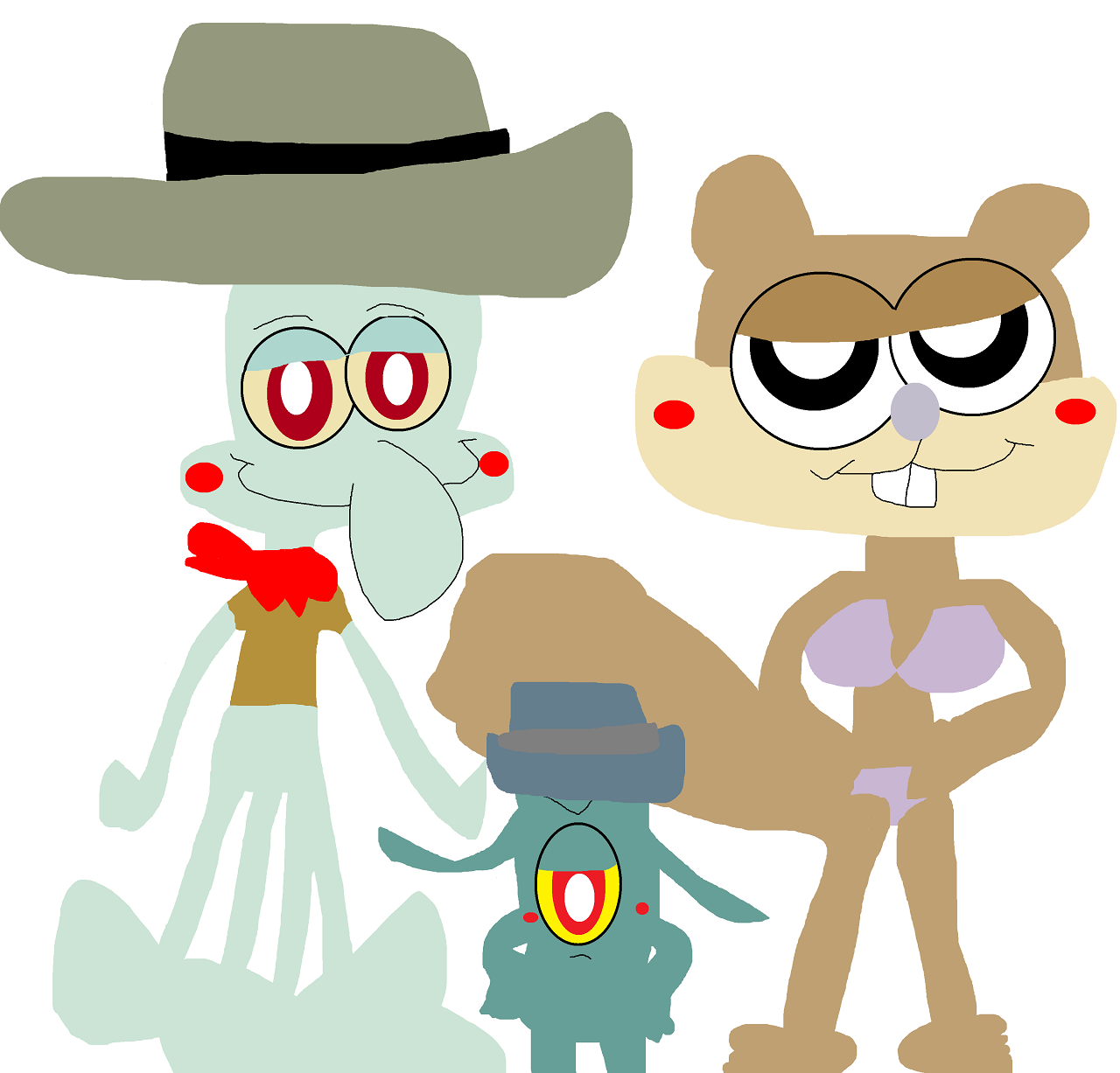 Cowboy Hat Squidie And Sandy Plankton Added by Falconlobo