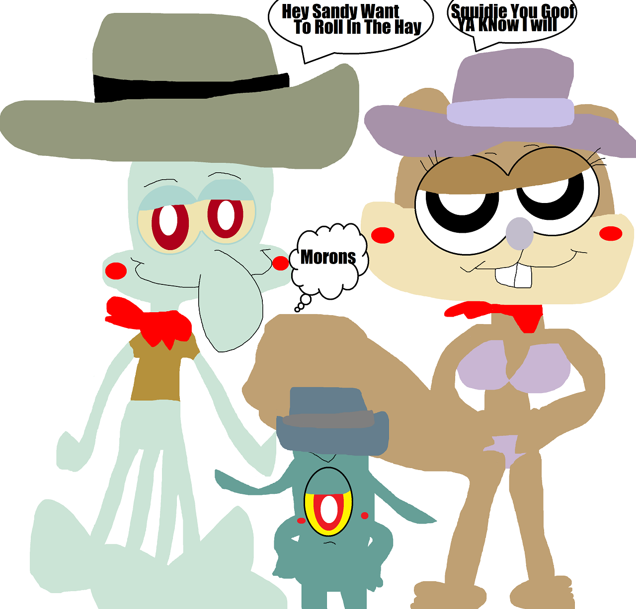Cowboy Hat Squidie And Sandy Plankton Added Alt by Falconlobo