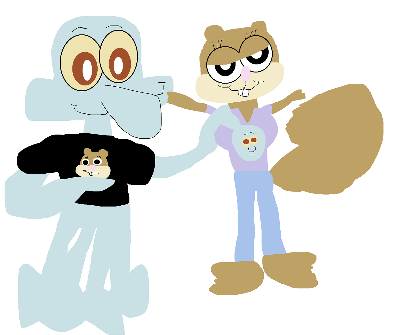 Squidward Sandy In Couples T Shirts by Falconlobo