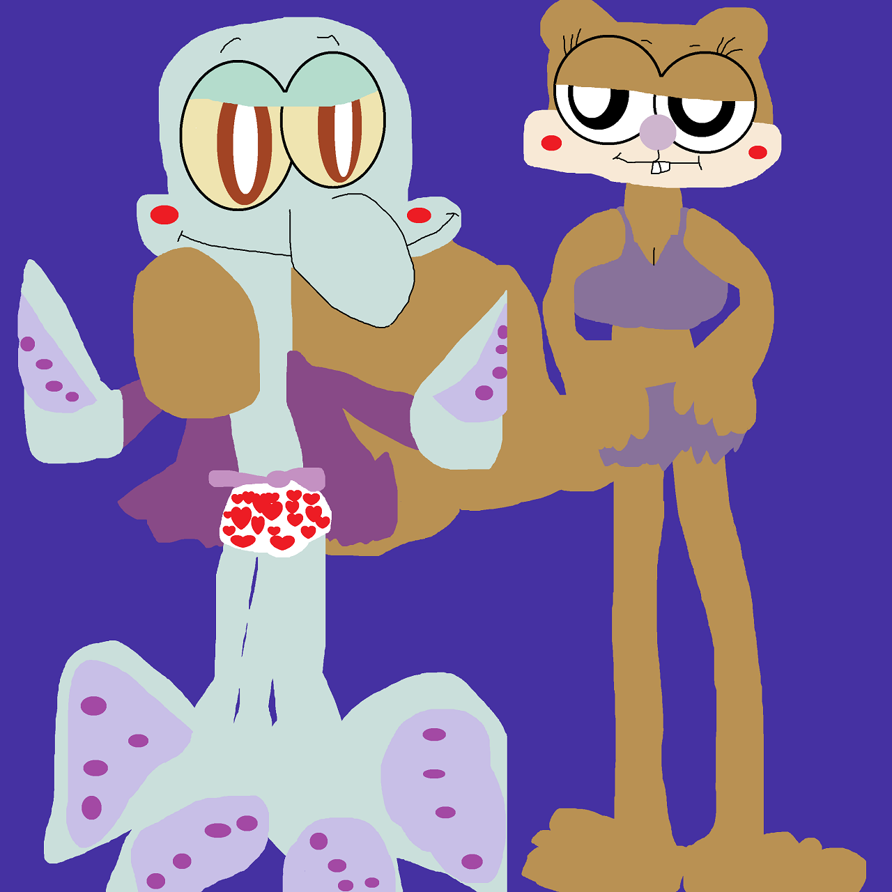 Squidward With Open Robe Sandy Added by Falconlobo