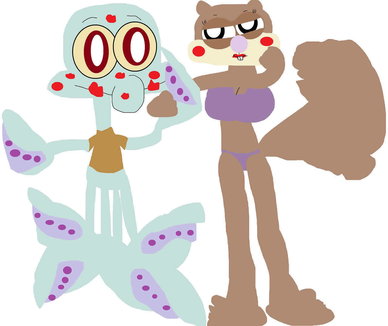 Sandy Covered Squidward With Kisses by Falconlobo