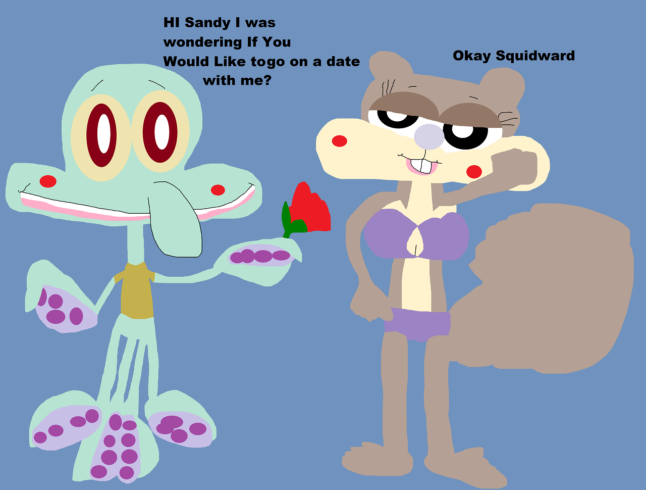 Squidward Asking Sandy On A Date by Falconlobo