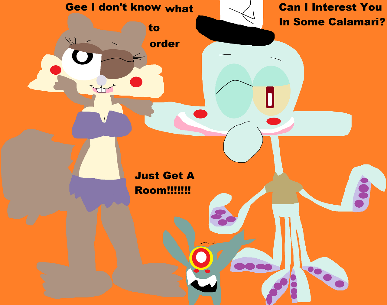 Squidward In His Work Hat Sandy Added Other Alt by Falconlobo