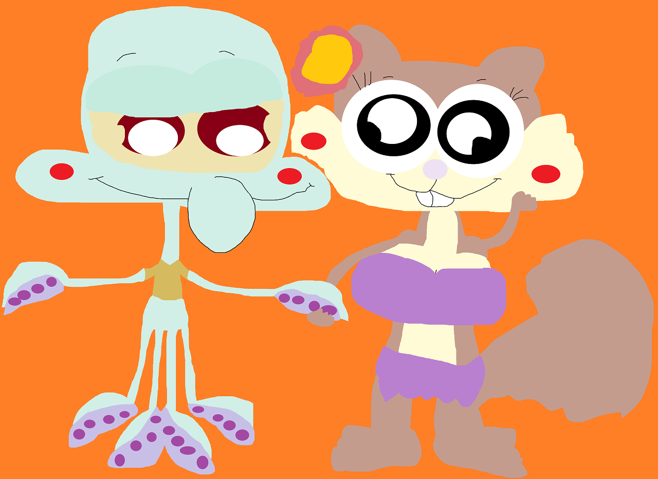 Cute Chibi Eyed Squidward And Sandy by Falconlobo