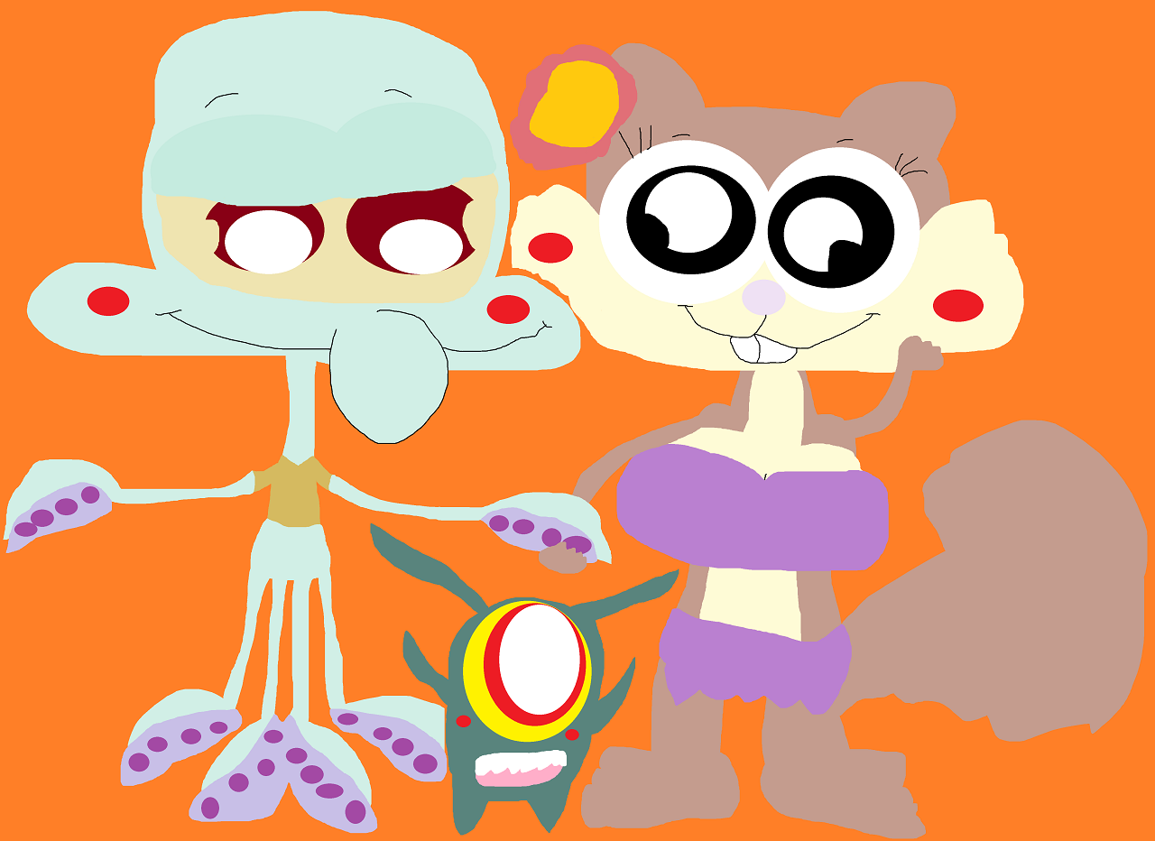 Cute Chibi Eyed Squidward And Sandy Alt by Falconlobo