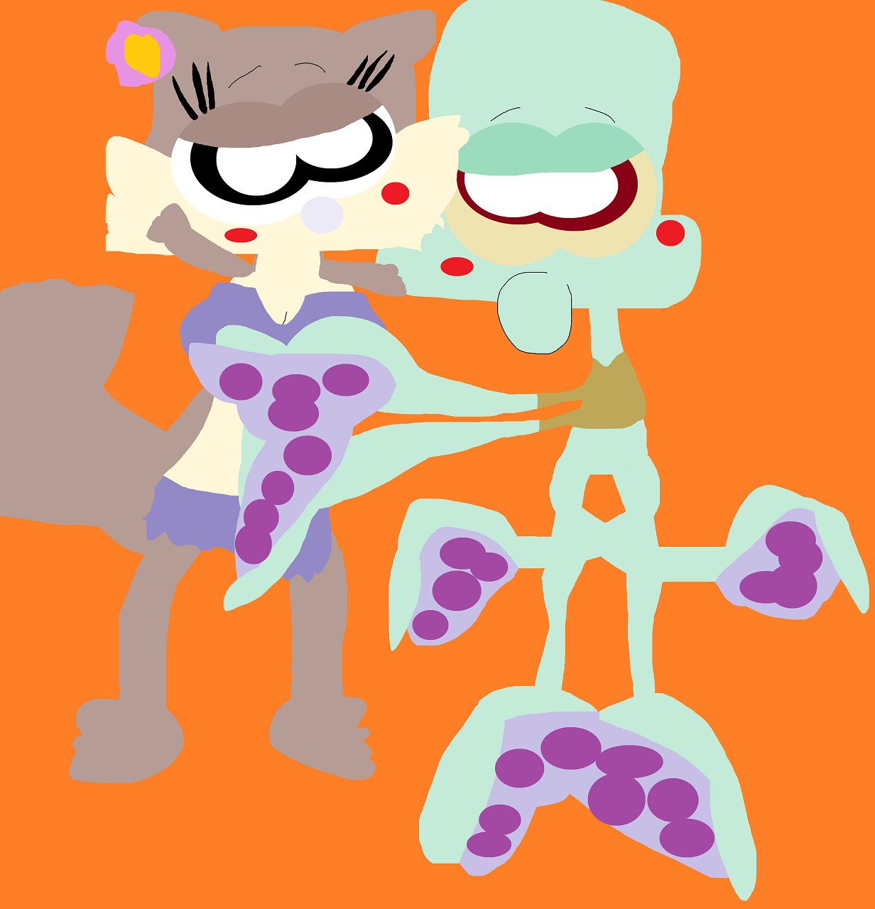 Sneakier Squidward Grabbing Sandy While He Kisses Her Lips.png by Falconlobo