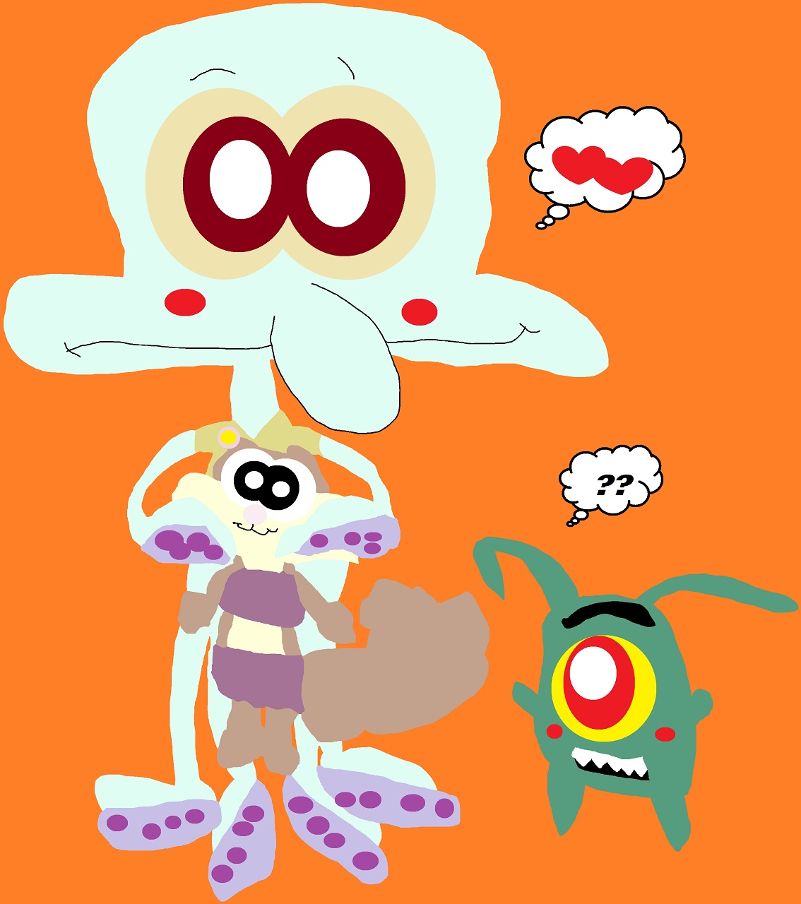 Plankton Is Confused About Why Squdiward Has A Sandy Plush by Falconlobo