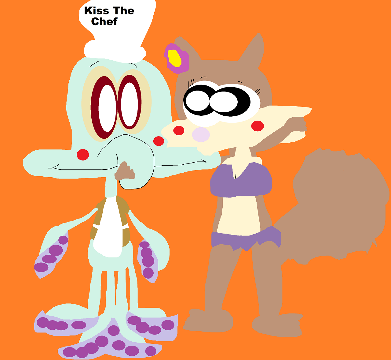 Kiss The Chef Hat Squidward And Sandy by Falconlobo