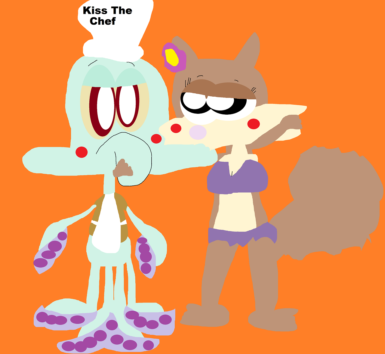 Kiss The Chef Hat Squidward And Sandy Alt by Falconlobo