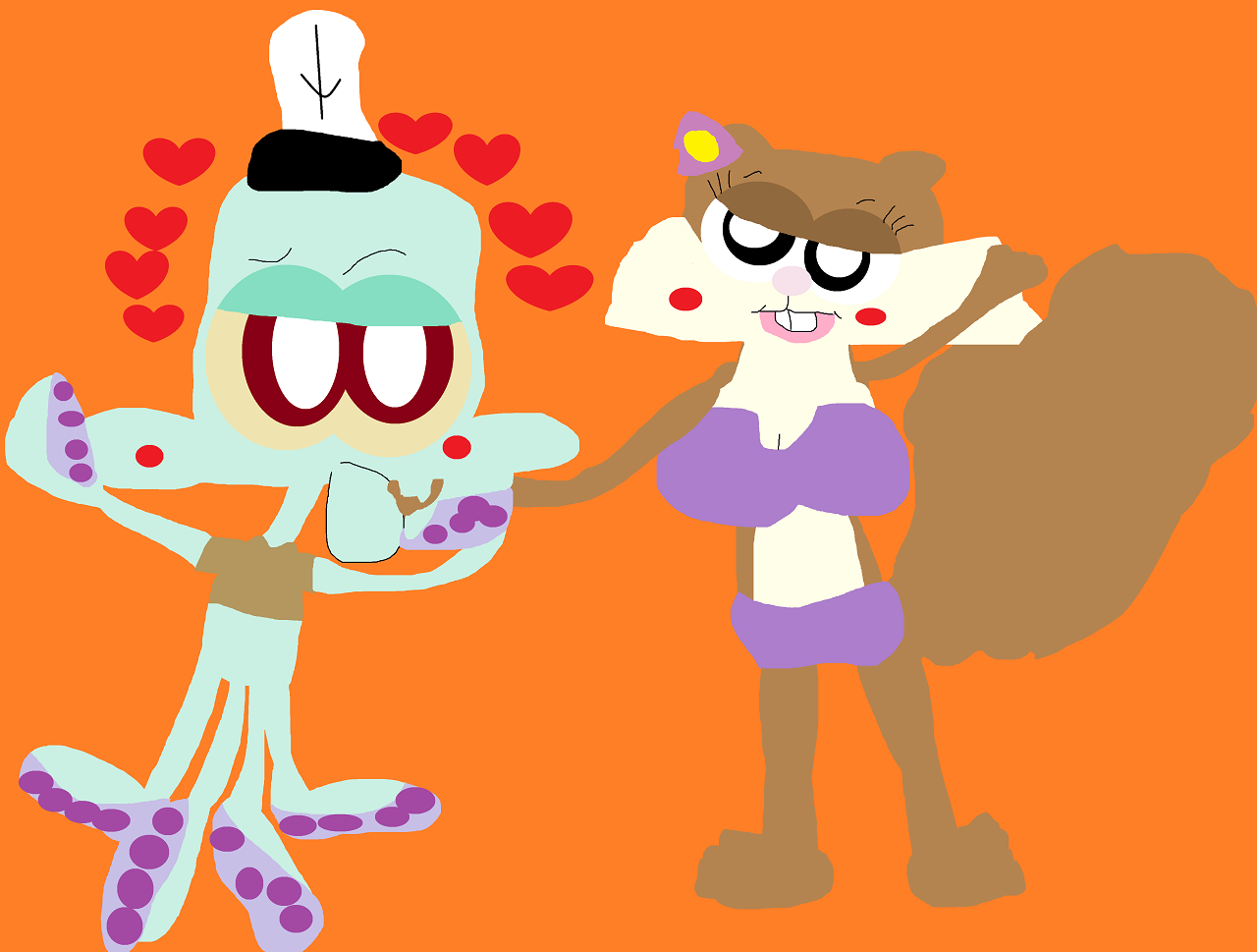 Squidward Holding Sandy's Hand And Kissing It Alt by Falconlobo