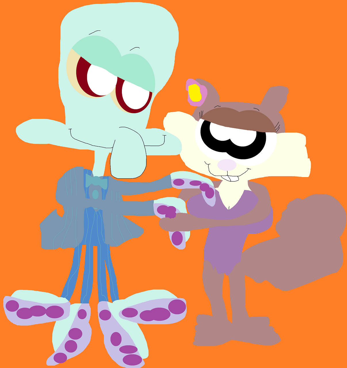 Squidward And Sandy Dancing Preparing For The Big Show On Nick by Falconlobo