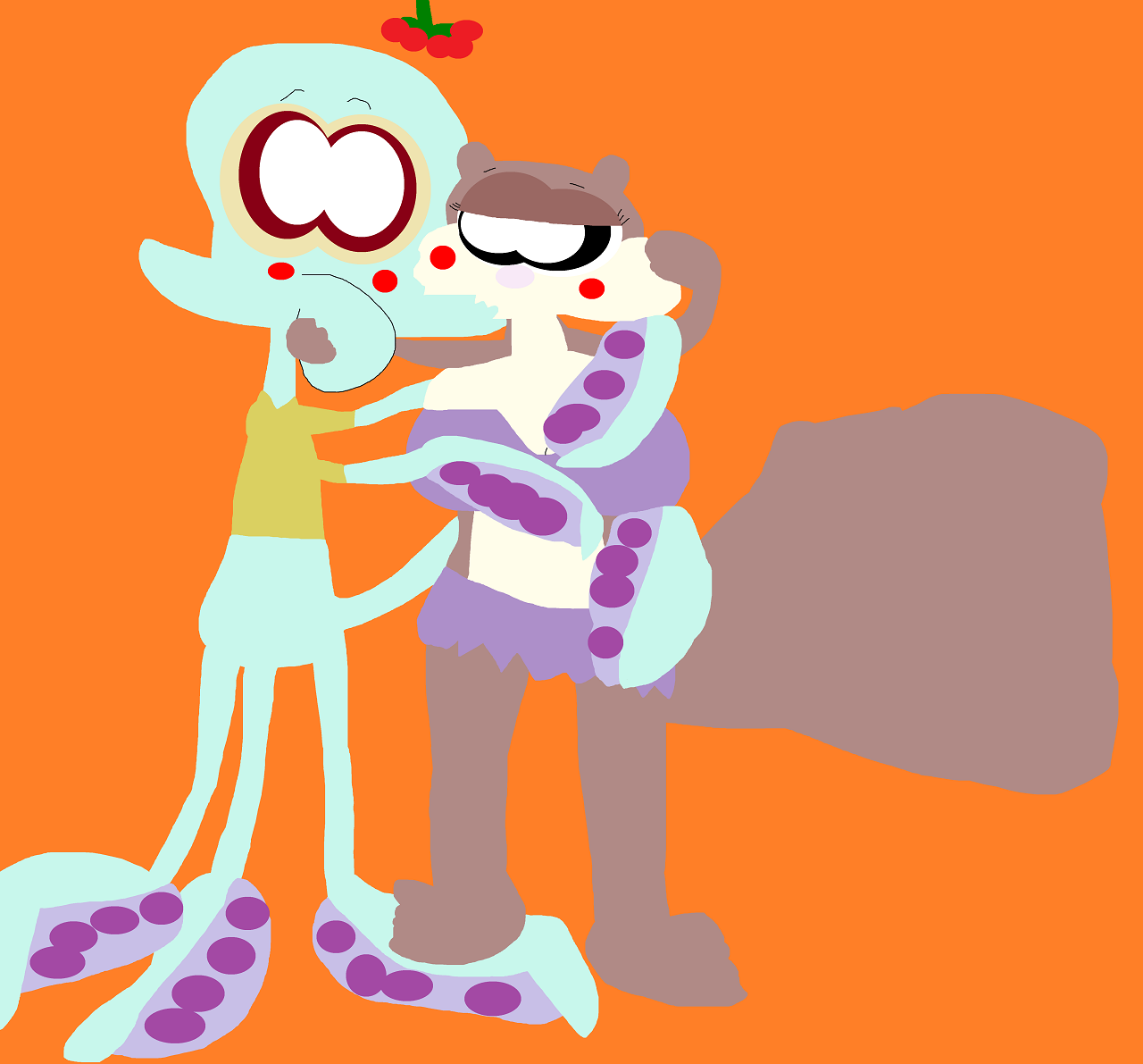 Sandy And Squiddie Kissing Under The Mistletoe by Falconlobo